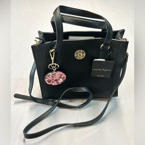 NANETTE LEPORE Ansel Satchel Bag Vegan Black Leather Pebbled Purse Designer